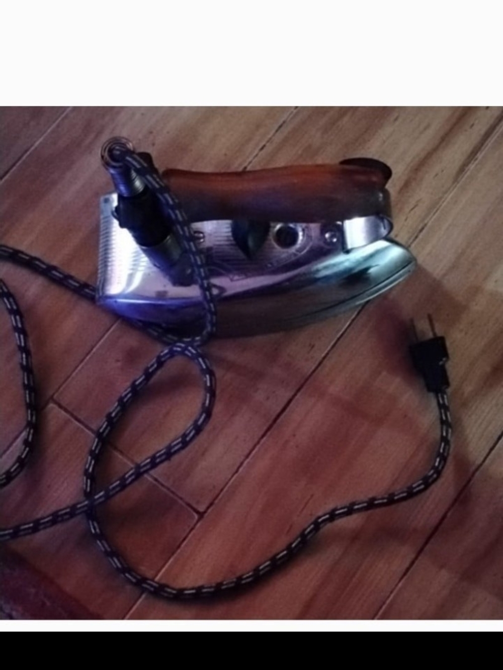 Vintage Chrome Steam Iron with Wood Handle - Silver & Brown